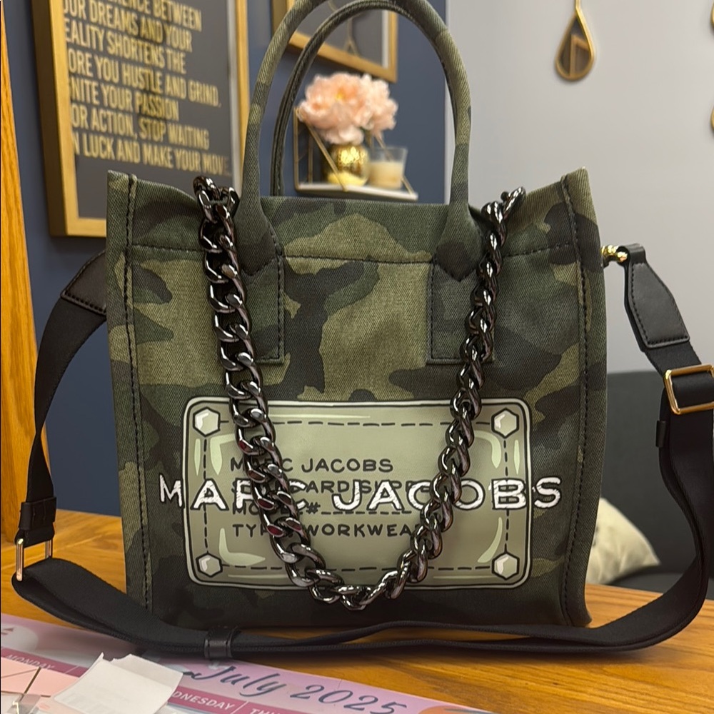 Marc Jacobs Green Camouflage Tote with Chain Strap